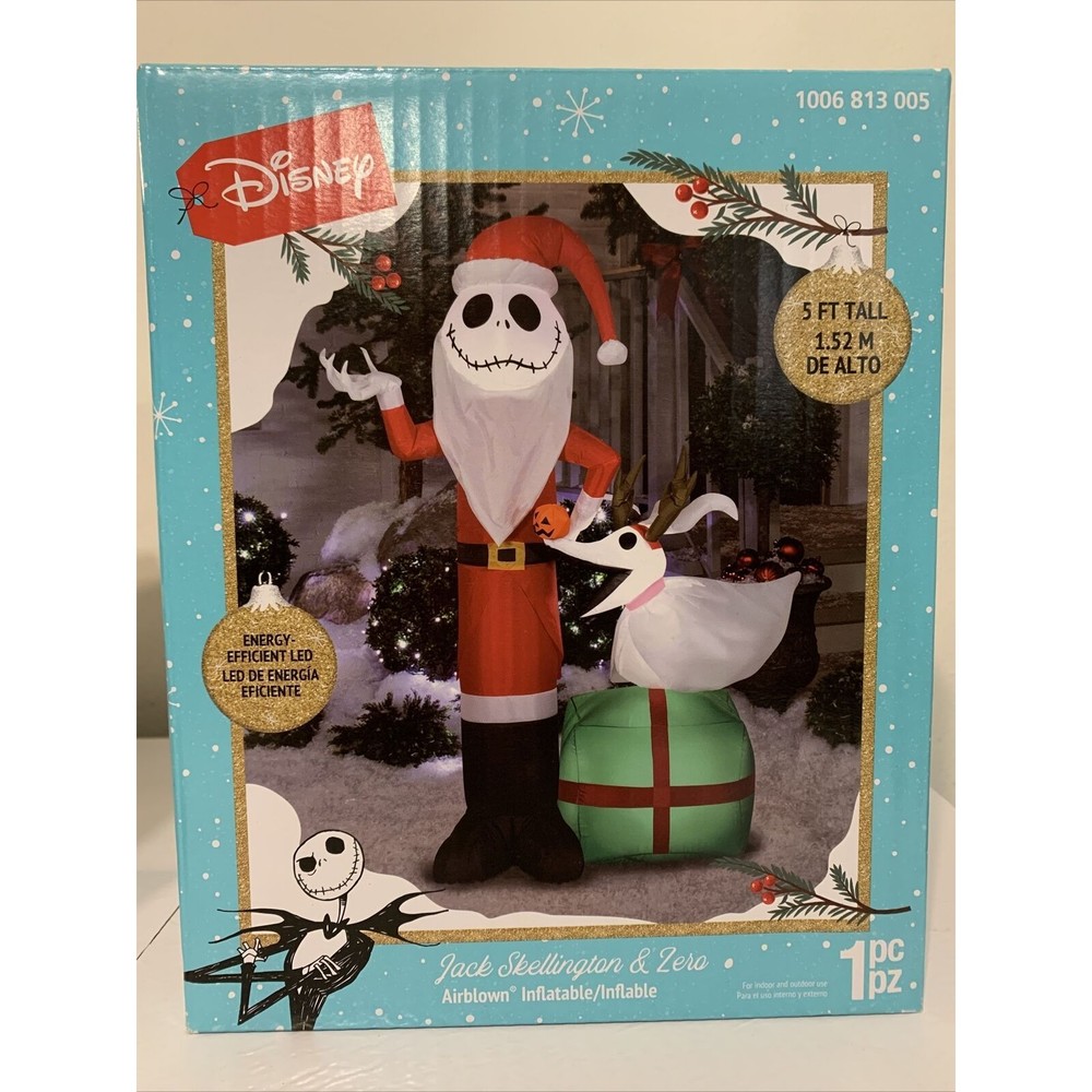5 Foot Santa Jack Skellington Zero Disney Christmas Holiday Airblown Inflatable